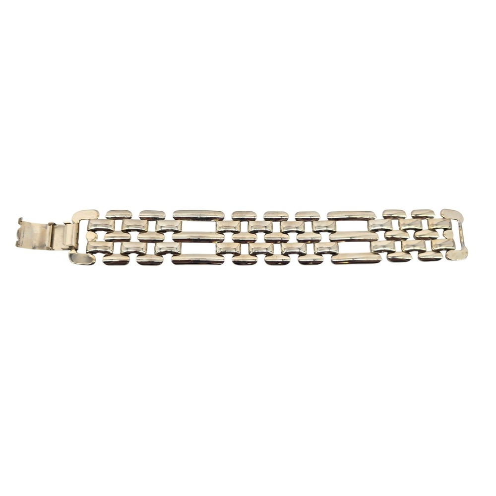 Vintage Gold Tone Link Bracelet Women 7 Inch Geometric Textured EUC